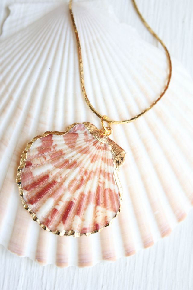 Vintage Pink Shell Gold Tone Necklace Selected By Moons + Junes Vintage #1