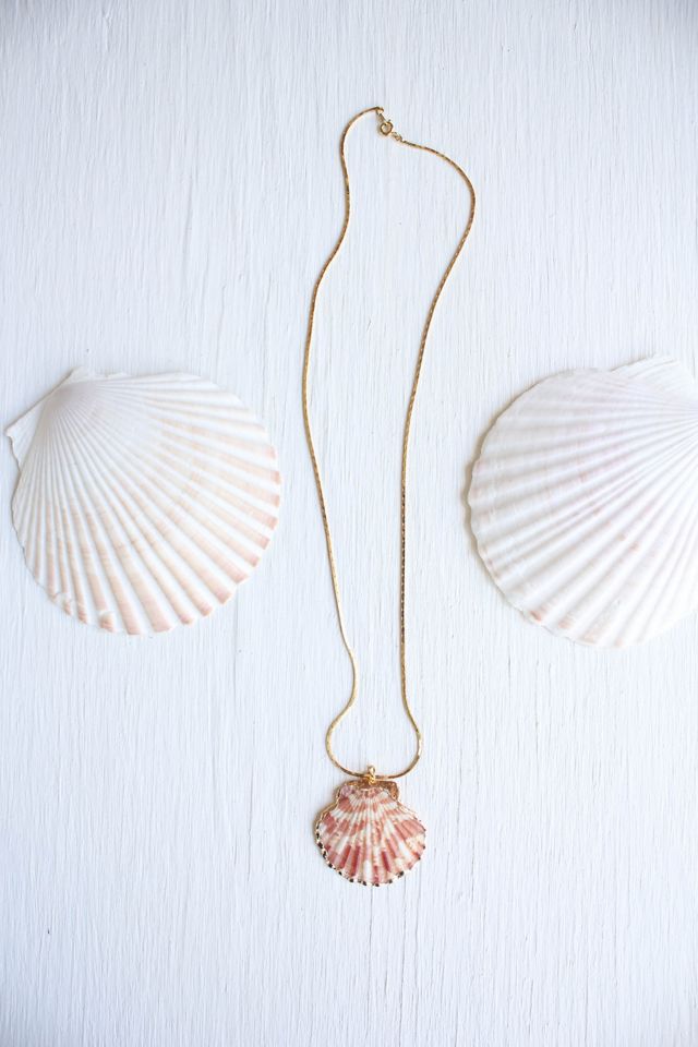 Vintage Pink Shell Gold Tone Necklace Selected By Moons + Junes Vintage #2