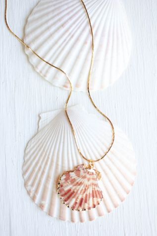 Vintage Pink Shell Gold Tone Necklace Selected By Moons + Junes Vintage