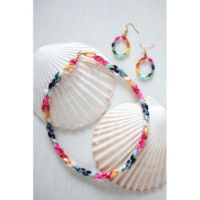 Vintage Rainbow Glass Beaded Necklace & Earring Set Selected By Moons + Junes Vintage #1