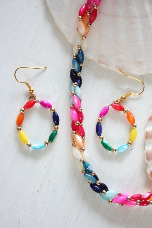 Vintage Rainbow Glass Beaded Necklace & Earring Set Selected By Moons + Junes Vintage #2