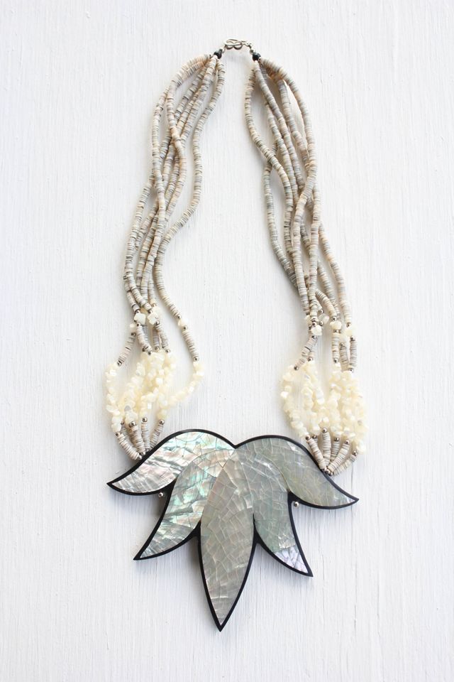 Vintage Mother of Pearl Pendant Shell Necklace Selected By Moons + Junes Vintage #1