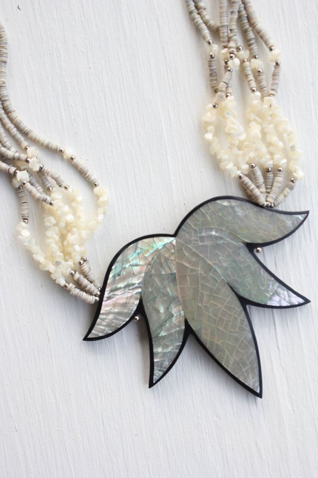 Vintage Mother of Pearl Pendant Shell Necklace Selected By Moons + Junes Vintage #2