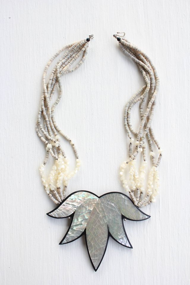 Vintage Mother of Pearl Pendant Shell Necklace Selected By Moons + Junes Vintage #3