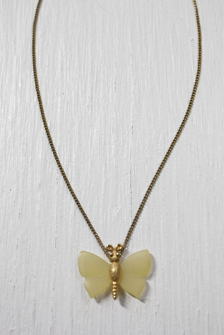 1960s Vintage Gold Fluorite Butterfly Necklace Selected By Moons + Junes Vintage