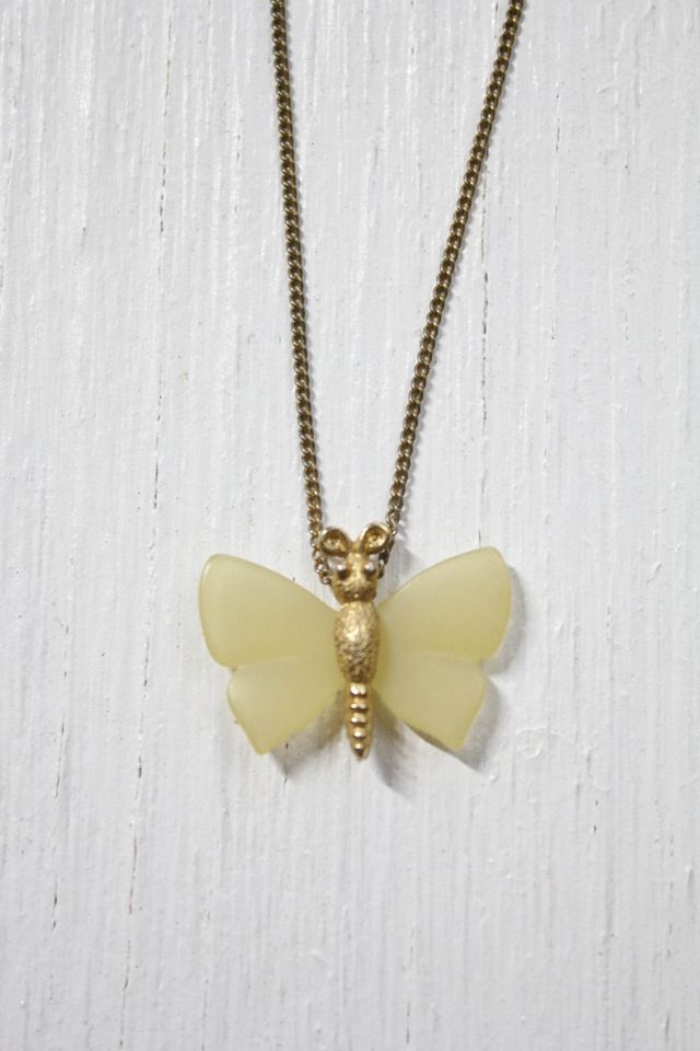 1960s Vintage Gold Fluorite Butterfly Necklace Selected By Moons + Junes Vintage #1