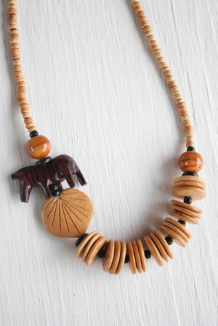Vintage Wooden Beaded Zebra Folk Art Necklace Selected By Moons + Junes Vintage