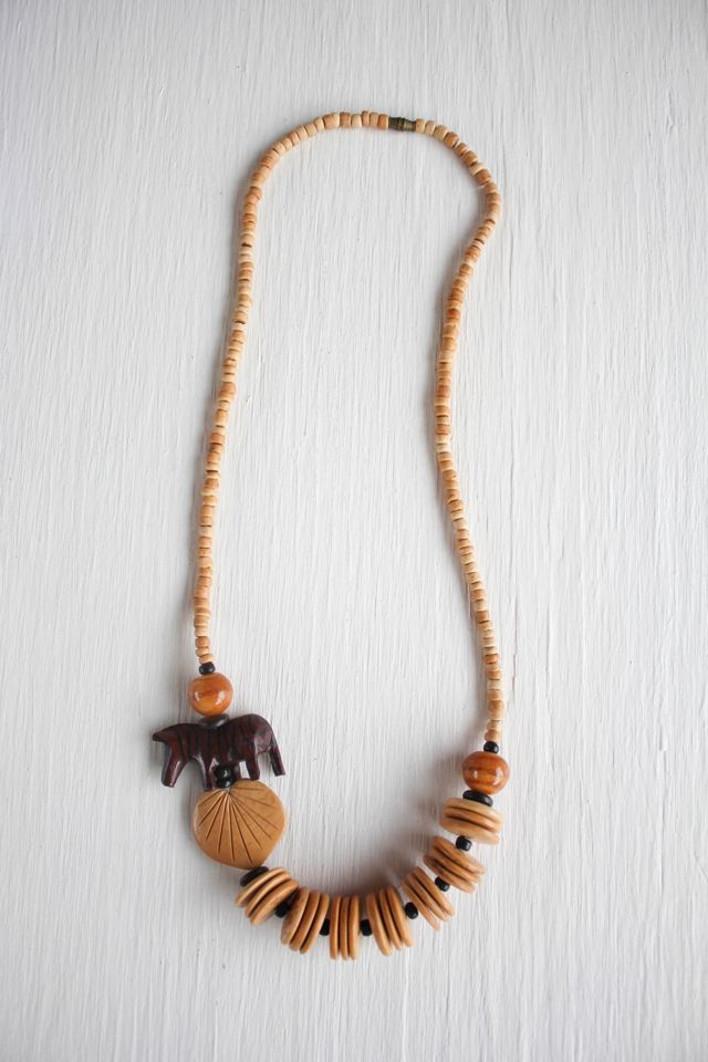 Vintage Wooden Beaded Zebra Folk Art Necklace Selected By Moons + Junes Vintage #1