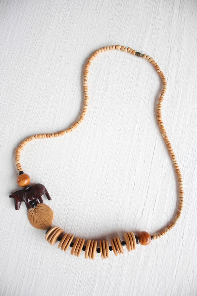 Vintage Wooden Beaded Zebra Folk Art Necklace Selected By Moons + Junes Vintage #3