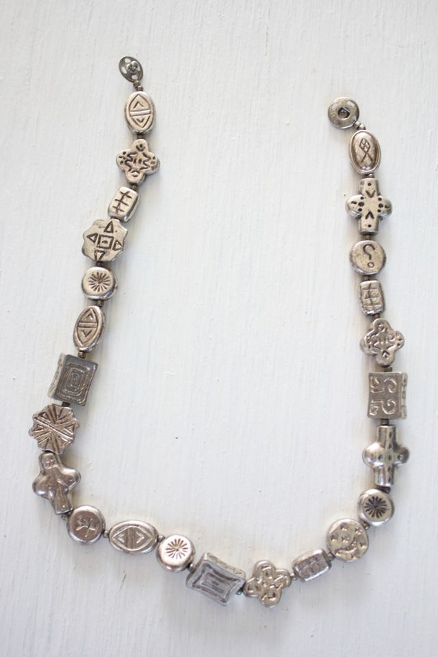 Vintage Artisan Made Silver Clay Reversible Charm Collar Necklace Selected By Moons + Junes Vintage #3