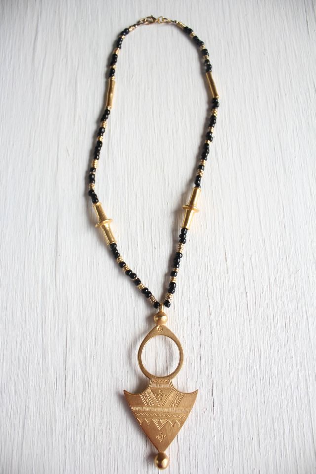 Vintage Saharan Desert Artistan Brass Pendant Necklace Selected By Moons + Junes Vintage #1