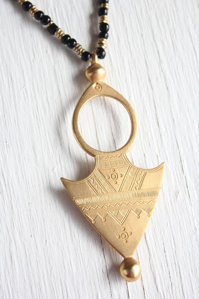 Vintage Saharan Desert Artistan Brass Pendant Necklace Selected By Moons + Junes Vintage #3