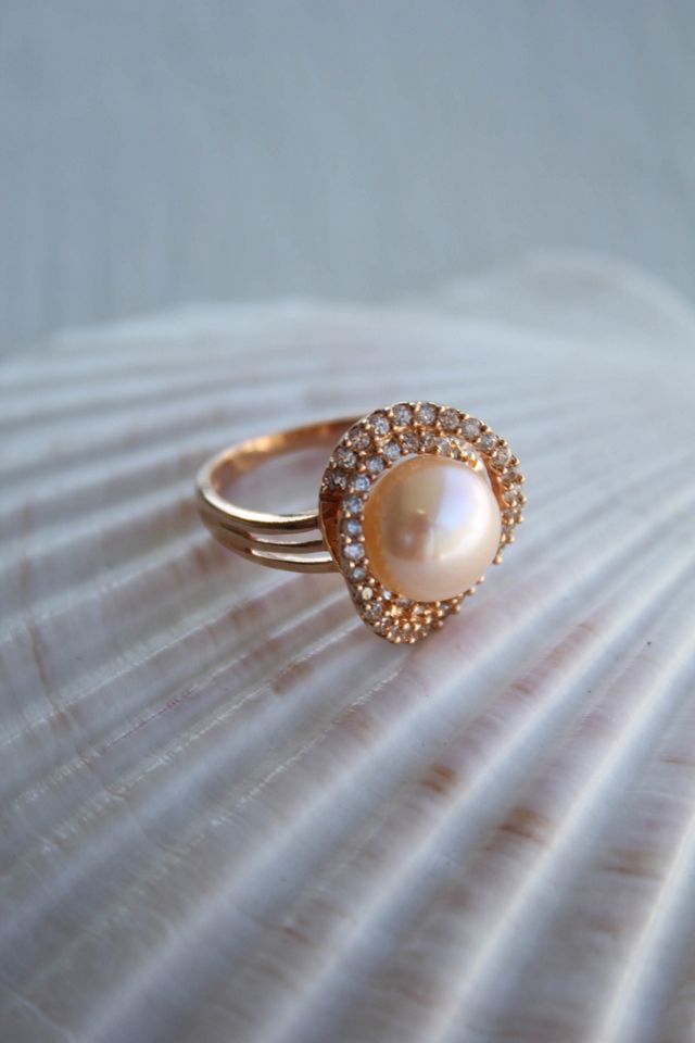 Vintage Pink Pearl Sterling Rose Gold Ring Selected By Moons + Junes Vintage #1