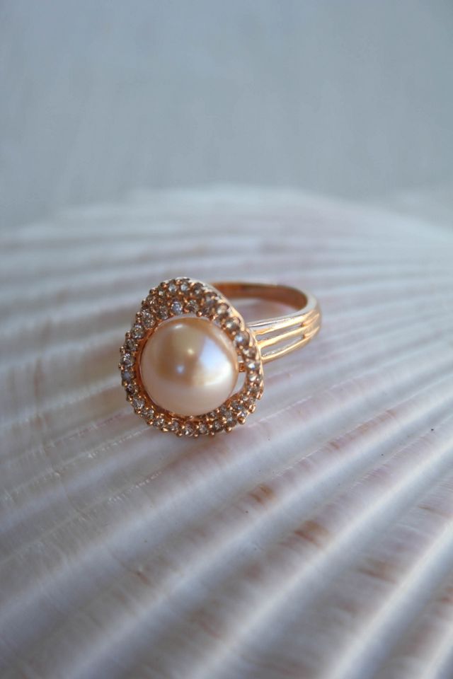 Vintage Pink Pearl Sterling Rose Gold Ring Selected By Moons + Junes Vintage #2