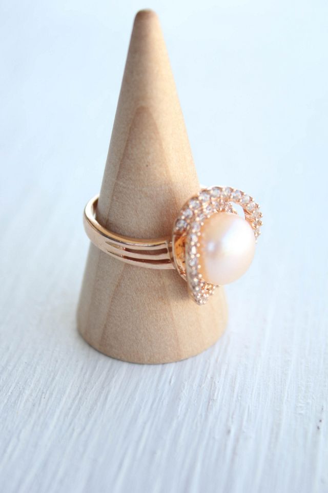 Vintage Pink Pearl Sterling Rose Gold Ring Selected By Moons + Junes Vintage #3