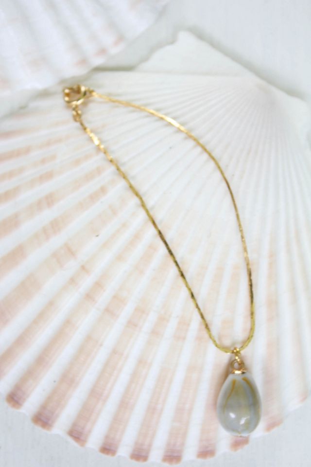 Vintage Cowrie Shell Thin Gold Chain Charm Bracelet Selected By Moons + Junes Vintage #2