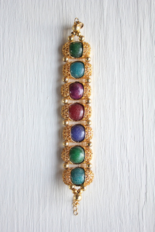 Vintage Scarab Gemstone Gold Chunky Bracelet Selected By Moons + Junes Vintage