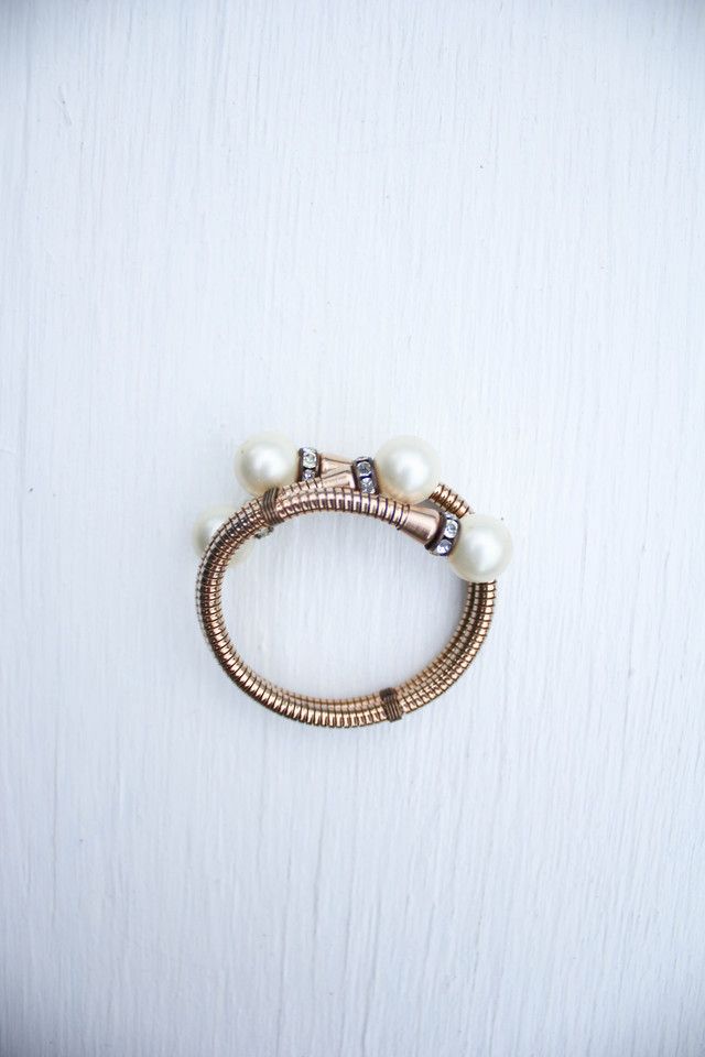 Vintage Gold Coil Wrap Pearl Rhinestone Bracelet Selected By Moons + Junes Vintage #2