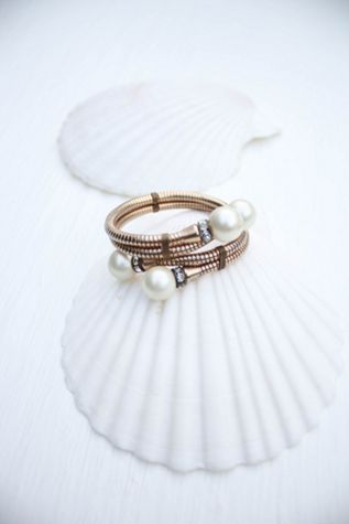 Vintage Gold Coil Wrap Pearl Rhinestone Bracelet Selected By Moons + Junes Vintage