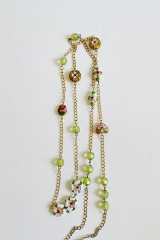 Vintage Crystal and Floral Glass Beaded Necklace Selected by FernMercantile