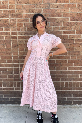 Vintage 1930's Pink Lace Dress with Glass Buttons Selected by FernMercantile