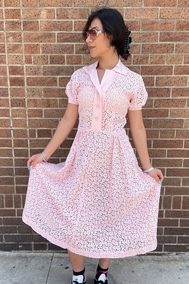 Vintage 1930's Pink Lace Dress with Glass Buttons Selected by FernMercantile #1