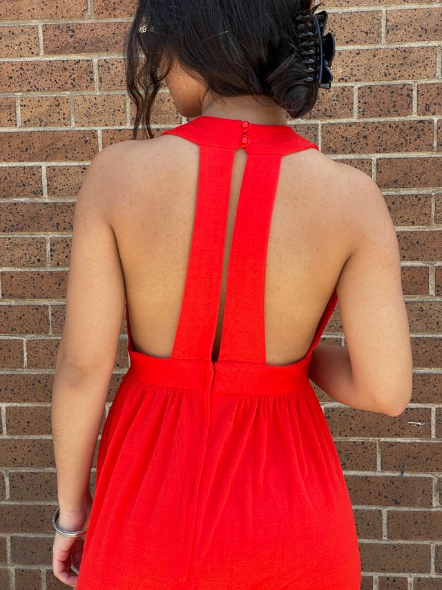 Vintage 1970's Red Maxi with Ruffle Shawl Selected by FernMercantile #3