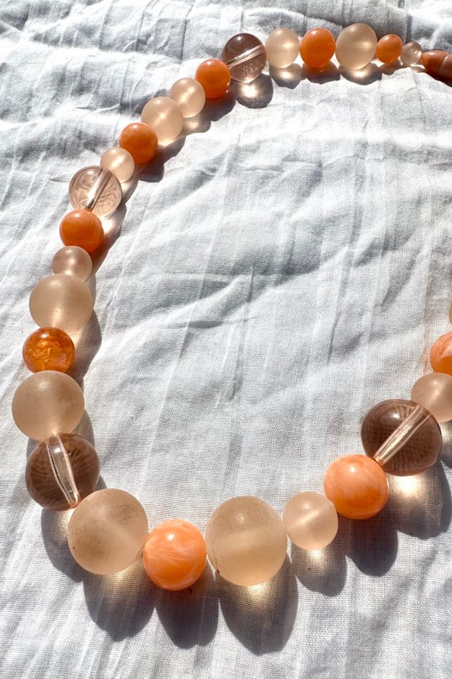 Vintage Peach Pastel Moonglow Bead Necklace Selected by Cherry #1