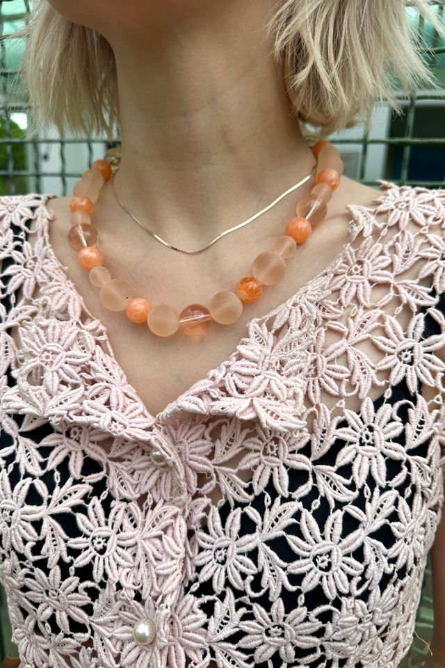 Vintage Peach Pastel Moonglow Bead Necklace Selected by Cherry #3