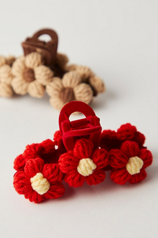 Sailor Crochet Flower Claw Clip at Free People in Red