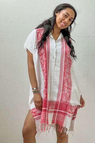 Anna Corinna Reworked Vintage Rouge Blanc Woven Damask Smock Dress