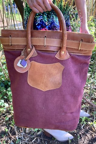 Vintage Large Leather and Canvas Bank Bag Selected by Cherry