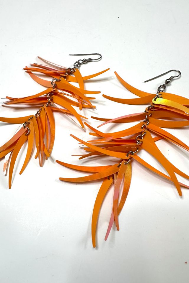 Vintage 1980s Iridescent Orange Plastic Fringe Earrings Selected by Cherry #1