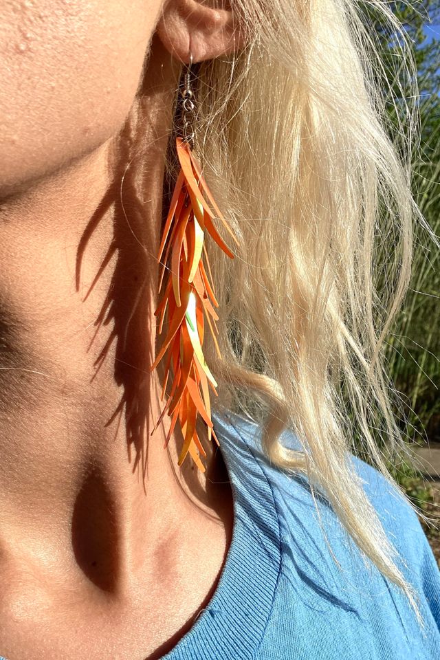 Vintage 1980s Iridescent Orange Plastic Fringe Earrings Selected by Cherry #2