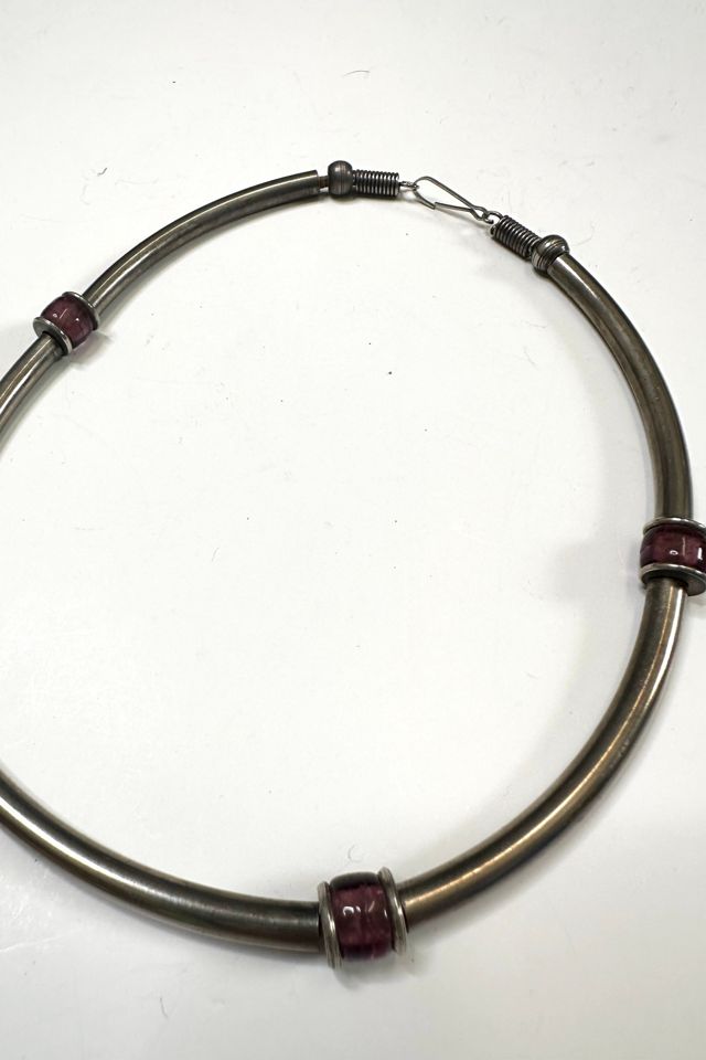 Vintage Silver Choker with Purple Glass Beads Selected by Cherry #1