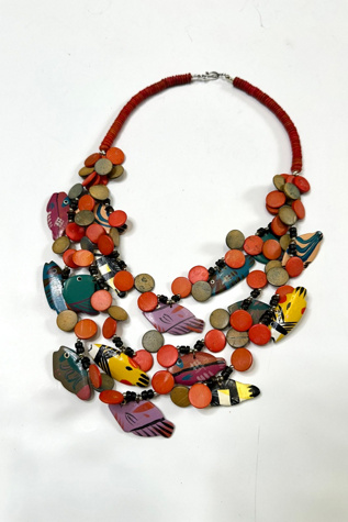 Vintage 1990s Wooden Fish and Beads Necklace Selected by Cherry