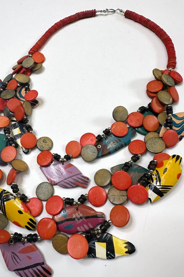 Vintage 1990s Wooden Fish and Beads Necklace Selected by Cherry #3