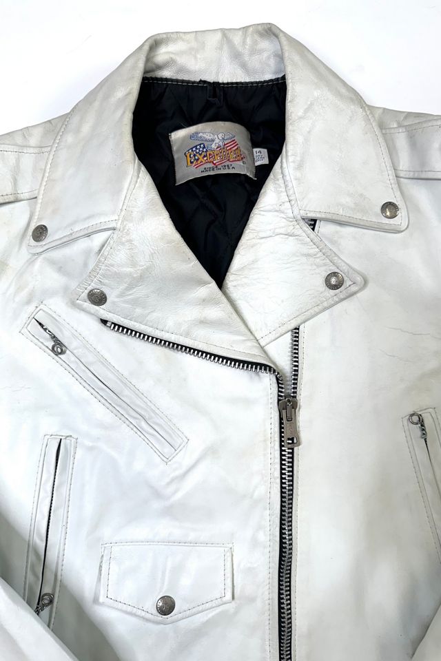 Vintage 1980s White Leather Fringe Biker Jacket Selected by