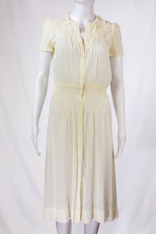 Vintage 30s White Sheer Full Button Dress Selected by Black Shag Vintage #1