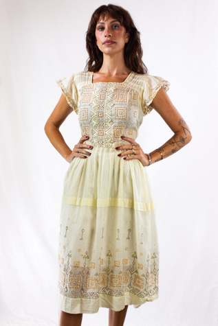Vintage Cream Square Pattern Dress Selected by Black Shag Vintage