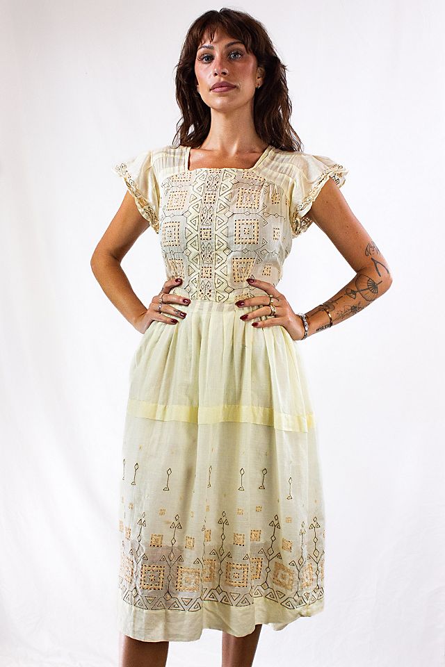 vintage cream dress Baltic Born Womens Clarisa Lace Midi | and tiered skirt 70s Vintage Cream Knit Maxi