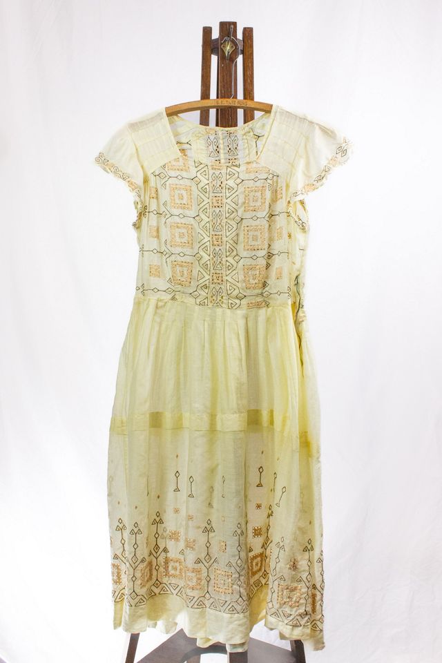 Vintage Cream Square Pattern Dress Selected by Black Shag Vintage #1