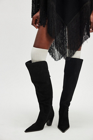 Over The Moon Tall Boots by FP Collection at Free People in Black Suede, Size: US 8