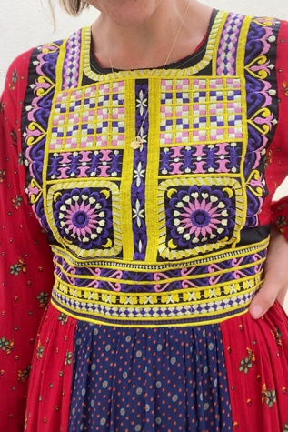 Vintage Embroidered Mixed Print Midi Dress Selected by The Curatorial Dept.