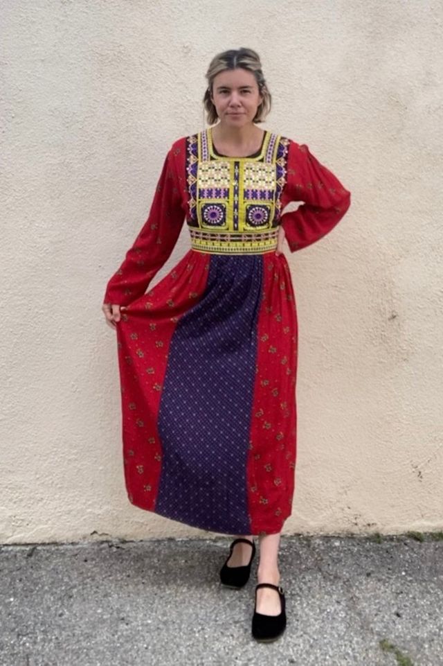 Vintage Embroidered Mixed Print Midi Dress Selected by The Curatorial Dept. #1