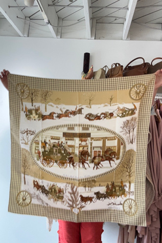 Faux Hermes Scarf with L’hiver en poste Picadilly Pattern Selected by The Curatorial Dept.
