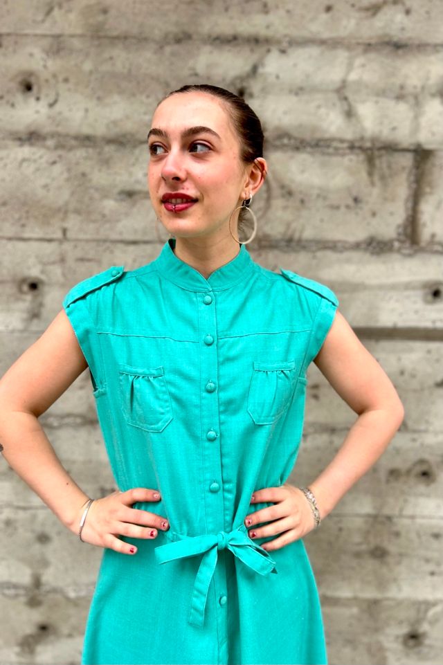 Vintage Teal Woven Shirtdress Selected by Nomad Vintage #1