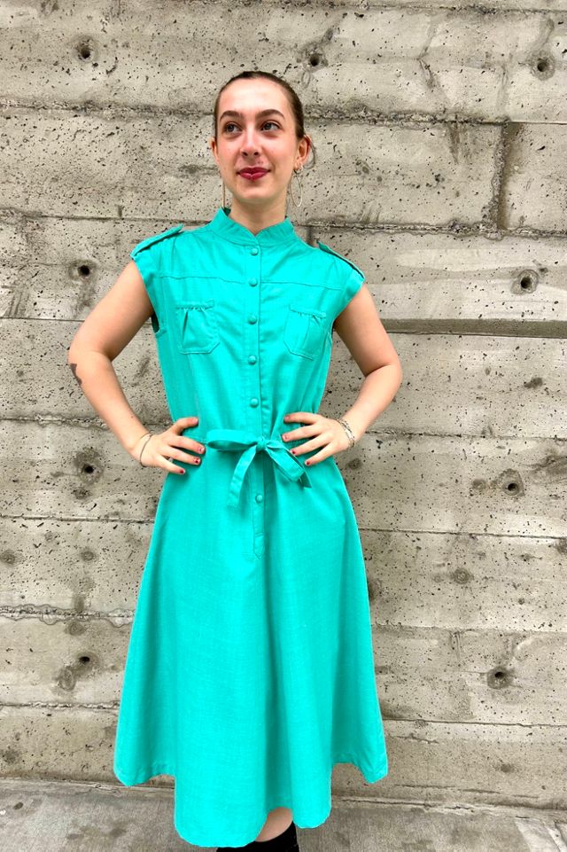 Vintage Teal Woven Shirtdress Selected by Nomad Vintage #3