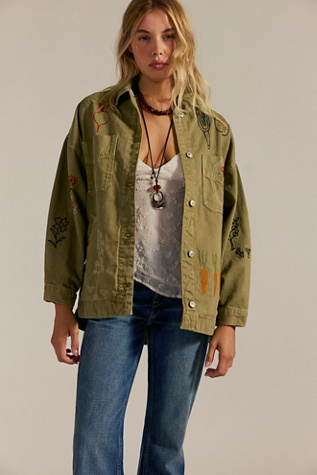 We The Free Madison City Veste Brodée par Free People en Khaki Combo Farm Veggies, pour femme