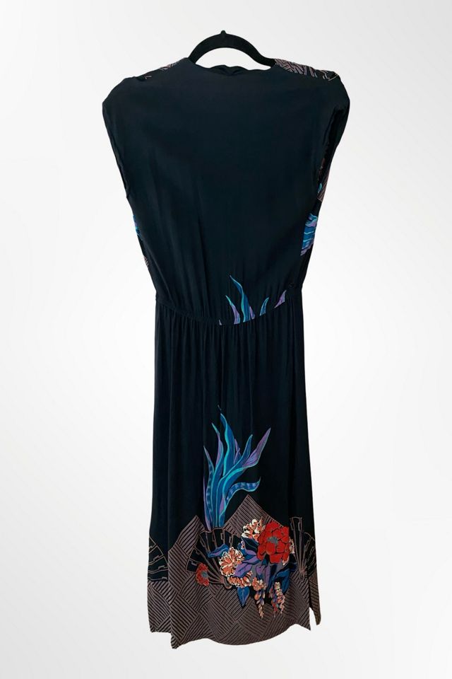 1970s Rayon Crepe Fan Print Midi Dress Selected By Ritual Vintage #1